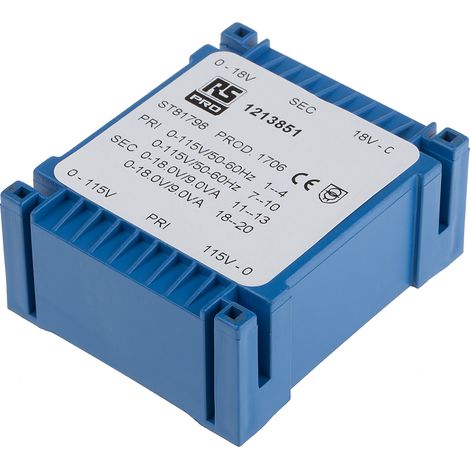 Transformateur pour circuit imprimé, Vin V c.a., Vout 2 x 18V c.a., 2 sorties, 18VA ( Prix pour 1 ) (1/2)