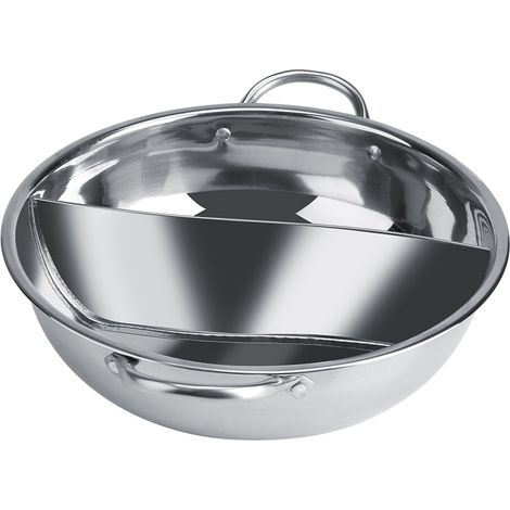31 cm dicker Edelstahl-Doppeltopf, induktionsgeeignet, mit integrierter Trennwand für Fondue und Brühe. (1/3)