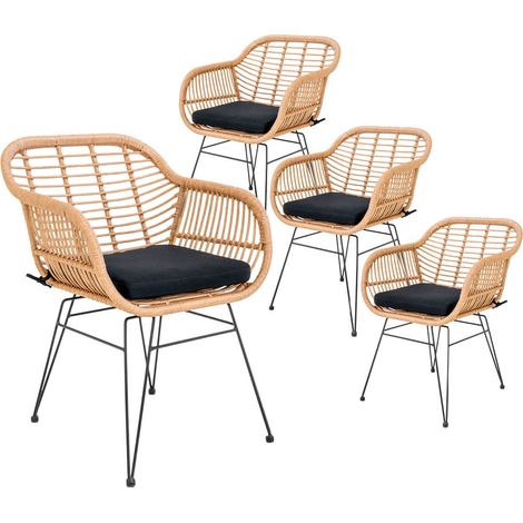 PILA - Lot de 4 Fauteuils Rotin Synthétique Naturel et Pieds Acier (1/5)