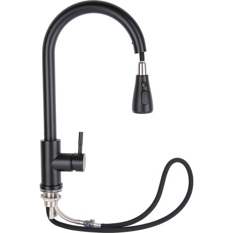 Robinet d'évier télescopique extractible G3 et 8 d'eau chaude froide pour cuisine maison salle de bain Noir (1/4)