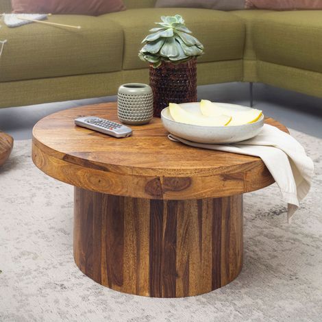 Table basse ronde 60x60x30 cm en bois de sheesham massif (1/5)