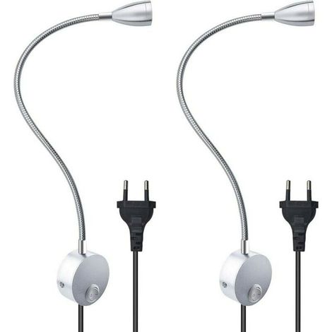 Flexible 3W Wall Reading Lamp with European Plug and Switch, Wall Lights for Reading, Books, Bedside, Bedroom (2 Units, Warm Light) (1/4)