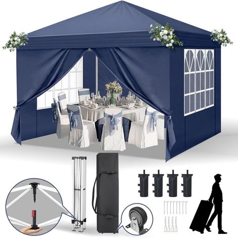 Faltpavillon 3x3m mit 4 Seitenteilen, wasserdicht, UV-Schutz 50+, höhenverstellbar, blau (1/5)