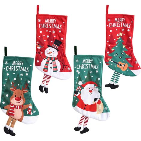 4 PCS Grandes Chaussettes de Noël Personnalisé - à Suspendre - Chaussette Noel Cheminée - 46CM Botte de Noël - pour Décoration, Emballage des Cadeaux familiaux festifs (Couleur) (1/5)