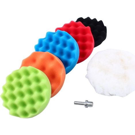 Kit de 7 tampons de polissage, cirage et lustrage 4 pouces pour voiture, avec adaptateur M10 pour perceuse. (1/5)