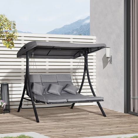 Balancelle jardin 3 places avec auvent ajustable, banc balançoire Hollywood, coussins inclus, charge maximale 270 kg
