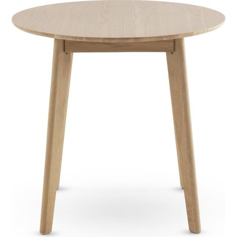 Table de 80 cm de diamètre avec pieds en bois d'hévéa et plateau plaqué chêne (1/5)