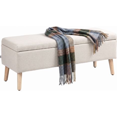 Banc coffre rangement rembourré aspect lin pour chambre à coucher, entrée, salon, charge 220 Kg, 110 x 39 x 45 cm, beige (1/5)