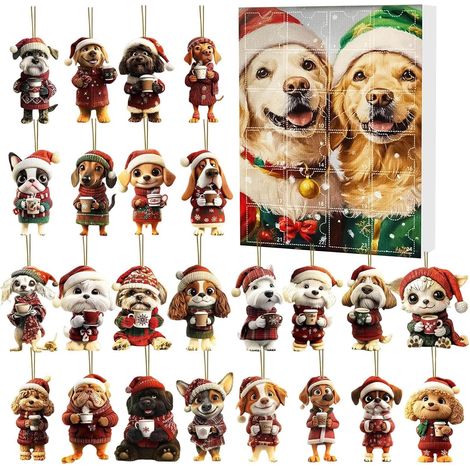 Calendrier de l'Avent Mignon 2025 24 Jours 2D Décoration d'Intérieur Charme de Chiot Calendrier de Noël pour Sac à Dos Sac Mur Entrée Chambre Fenêtre Porte Voiture Cuisine (1/5)