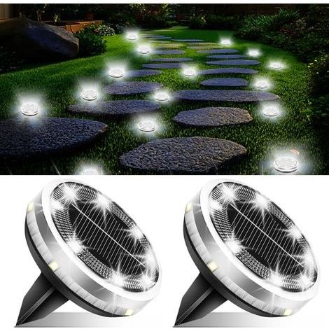 Lampes solaires d'extérieur, lot de 2, étanches, pour allées, sentiers, pelouses, jardins et terrasses —Lumière blanche (1/5)