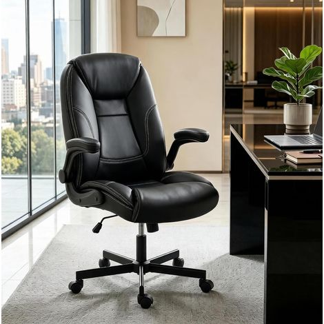 Silla de oficina ergonómica con brazos abatibles, regulable en altura, inclinable, negra HAVRYA (1/5)