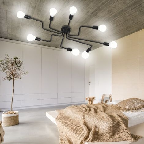 Douille de plafond encastrée noire de style industriel moderne pour 8 ampoules E27, 110-240 V (1/5)