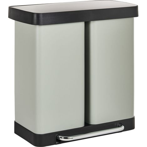 Moderno cestino doppio con pedale e coperchio per cucina Materiale sintetico riciclabile in metallo Verde Chiaro Ecocollect