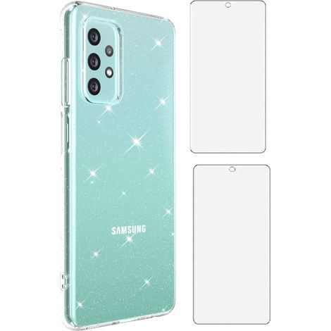 FUNDA PARA SAMSUNG GALAXY A32 5G/M32 5G TRANSPARENTE BRILLO 2X VIDRIO TEMPLADO (1/5)
