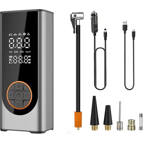 Tragbarer Luftkompressor, Fahrradpumpe und Luftpumpe für Autoreifen, Bälle, Schlauchboote, digitales Manometer, kabelloser Inflator, kleiner Kompressor für Auto, LKW, Fahrrad mit Tragetasche