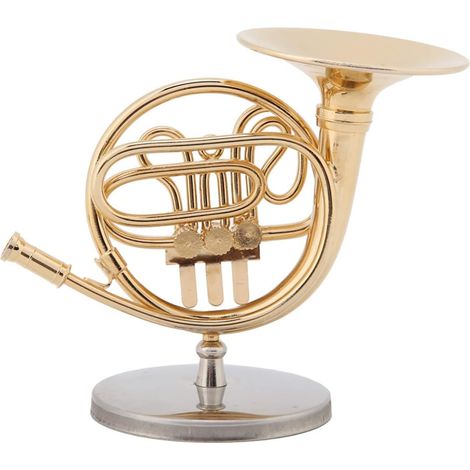 4-inch Mini Golden French Horn Musical Instrument Model Miniature Replica with Desk Decoration (1/5)