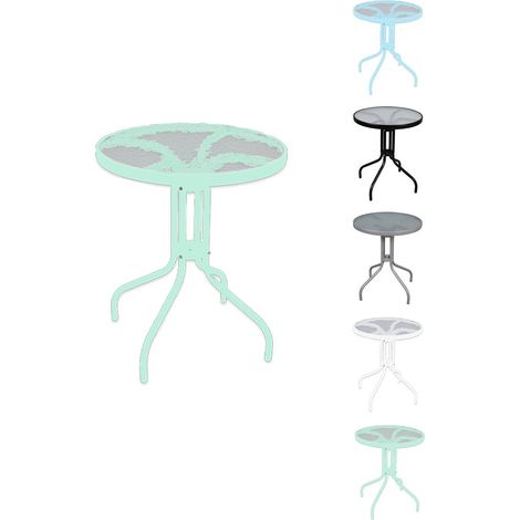 Mesa de Cristal Redonda con base metálica Ideal para Terraza, Jardín o Balcón 60x70cm (1/5)