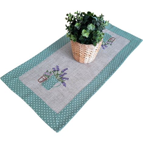Bestickter Tischläufer 35/70 für Tisch oder Kommode, bestickter lavendelgrüner Streifen
