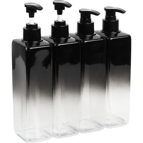 Lot de 4 Bouteilles à Remplir 500 ML - Distributeurs de Gel Douche, Distributeur de Shampoing, Savon Liquide pour Douche et Cuisine, Bouteille à Pompe Réutilisable avec Étiquettes adhésives'4pcs Noir