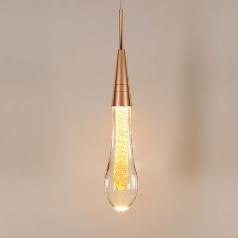 COMELY Lampada a sospensione a LED, lampadario creativo in vetro a goccia, moderna plafoniera a LED in vetro dorato per camera da letto, sala da pranzo, cucina, soggiorno, luce calda (1/5)