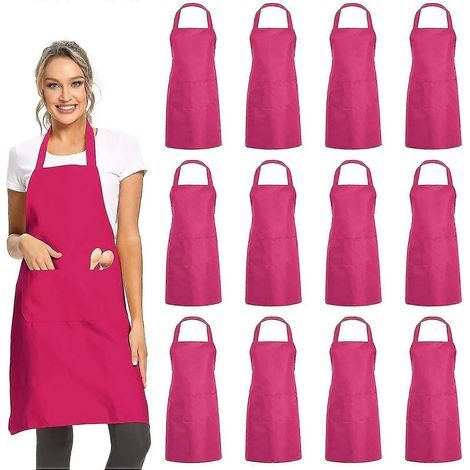 HONORNIC - Lot de 12 tabliers unis à 2 poches - Tabliers roses unisexes pour affaires