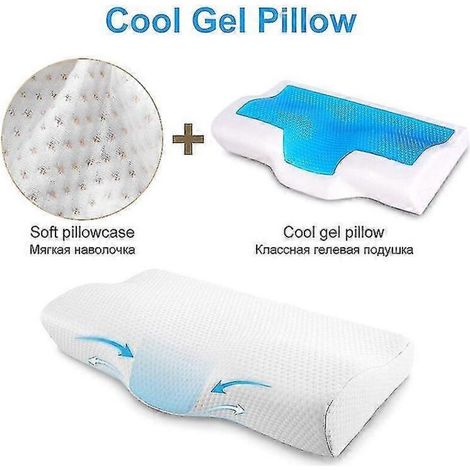 Oreiller sans gel, en mousse à mémoire de forme orthopédique, à rebond lent, gel doux et rafraîchissant, pour un confort optimal, 60 x 35 x 12 cm (1/5)