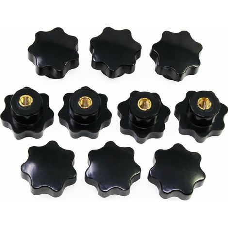 M6 Boutons en étoile, bouton moleté à filetage femelle, poignée en plastique noir boutons de serrage pour équipement mécanique (1/5)