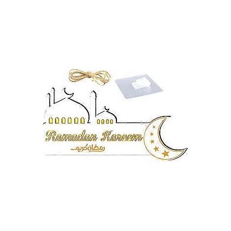 Panneau en bois à suspendre Ramadan Kareem, panneau de bienvenue pour porte d'entrée, décoration Eid Ramadan (blanc) (1/2)