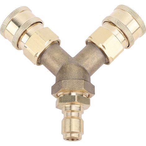 Conector en T de latón de tres vías para hidrolimpiadoras, conexión rápida de 3/8", para lavado de coches. (1/5)