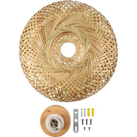 Bambou Osier Luminaire en Rotin Encastré Plafonnier Suspendu pour Salon Chambre à Coucher Salle Manger. 30X18Cm (1/4)