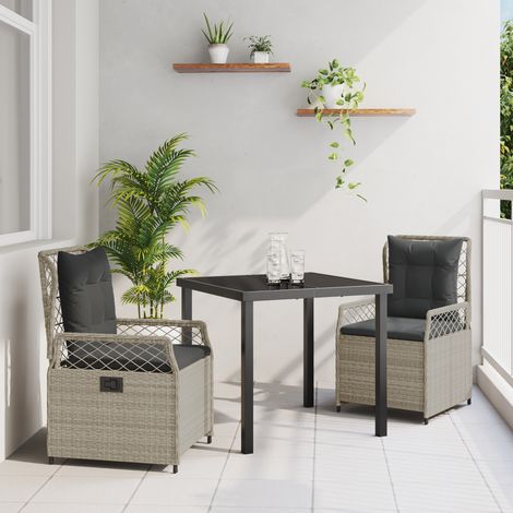 Garden Dining Set 3 pcs Light Grey Poly Rattan vidaXL