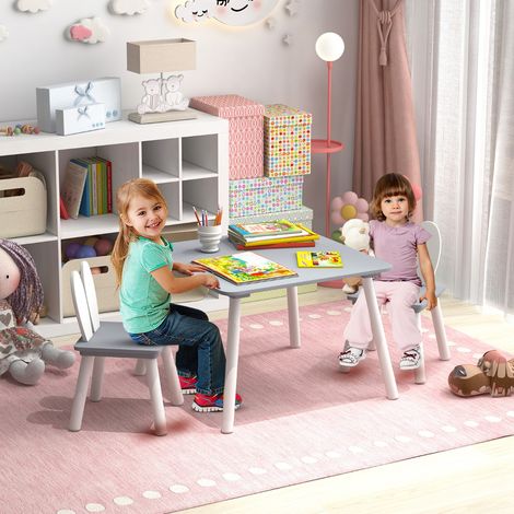Table et 2 Chaises Enfants 3-6 Ans en Forme Lapin Chaises Ergonomique pour pour Jouer Dessiner Manger Gris (1/2)