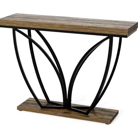 Consola de entrada estrecha estilo industrial de madera y metal 80 x 23,5 x 80 cm HOMVRA (1/5)