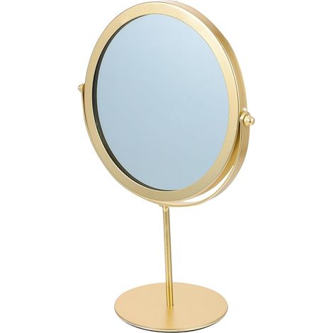 Miroir de maquillage de bureau avec pied, miroir cosmétique pivotant doré à pied haut pour coiffeuse