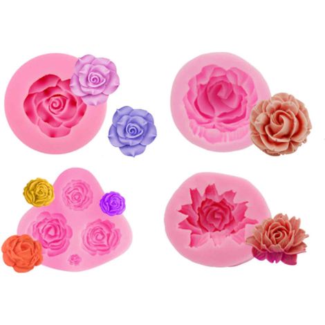 Moule En Silicone 3D Fleur De Rose - Pour Décoration De Gâteaux Chocolat Bonbons Et Bougies - 4 Pièces (1/5)