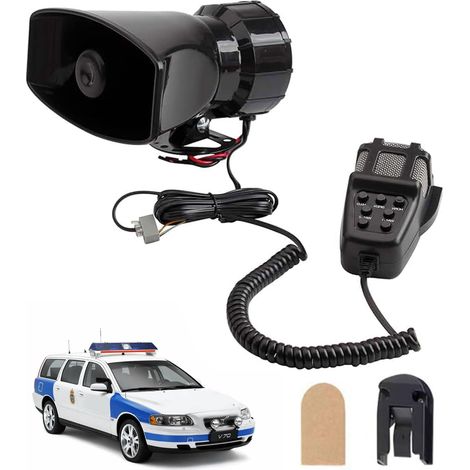 Klaxon De Voiture Sirène De Police, 12V 100W 7 Tons Sirène De Police Alarme Voiture, Car Siren Vehicle Horn With Mic, 7 Tone Alarme De Klaxon Siren Alarm, Noir (1/5)