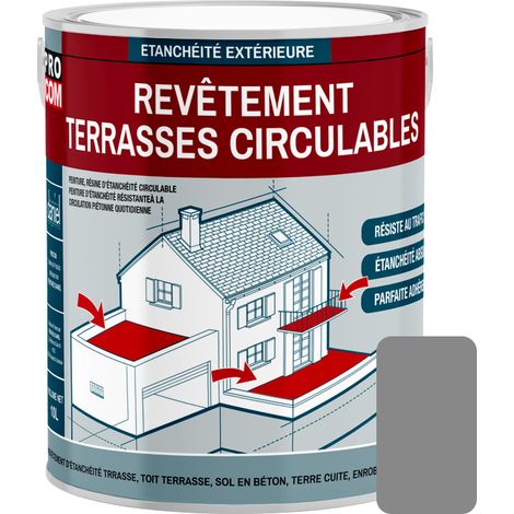 Procom – Peinture d'étanchéité pour terrasse circulable – Résine souple imperméabilisante – Protection béton et balcons – Résiste aux intempéries et UV