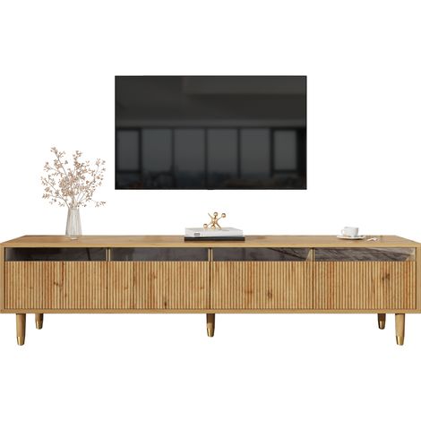 Meuble TV moderne finition bois 178 cm – Design minimaliste, grand espace de rangement, 4 tiroirs, MDF et acrylique, idéal pour salon, stable et élégant (1/5)