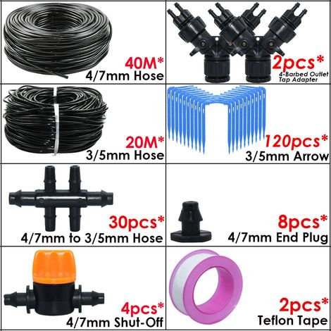 (SPL11-283B-40M) Kit d'irrigation goutte à goutte automatique avec coude vert pour tuyau de 4/7 à 3/5 mm, idéal pour les plantes en pot et les bonsaïs.