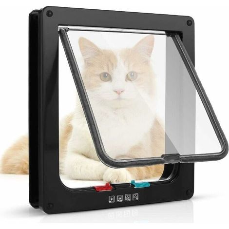 Chatière avec aimant 4 positions, chatière pour chats et petits chiens, chatière avec tunnel (XL-20 x 22 x 5,5 cm, noir) (1/3)
