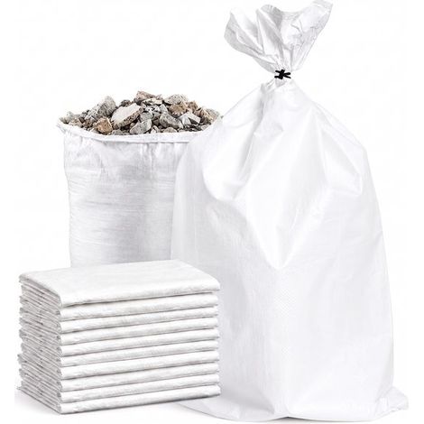 Sacs à gravats - Lot de 10 - Capacité de charge jusqu'à 55 kg - 65 L (55 x 95 cm) - Blanc - Sacs tissés ultra-résistants - Double couture (1/5)
