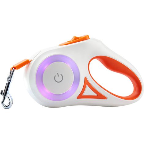 Einziehbare Hundeleine mit ergonomischem Griff und farbigem LED-Licht für Welpen, beige und orange, 3 Meter / 9,8 Fuß (1/5)