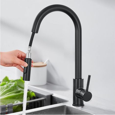 Flexible Robinet Cuisine, Robinet Mitigeur Cuisine, Robinet Cuisine Douchette, Pivotant à 360° Mitigeur Evier en Acier Inoxydable Gris Brossé, 2 Modes de Jet, Livré avec 2 Flexibles 3/8" (1/5)
