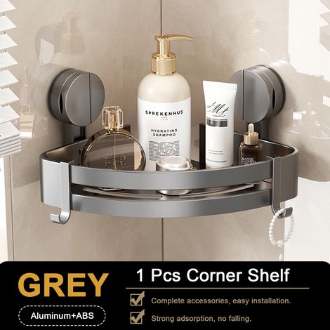 (1 pièce grise) Étagère de salle de bain murale pour douche, organiseur de flacons de shampoing, étagère d'angle de rangement sans perçage, accessoires de salle de bain (1/5)
