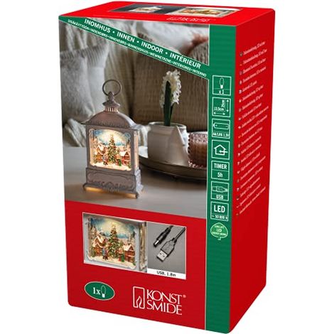 Konstsmide Lanterna LED ad Acqua Bianca per Mercatino di Natale - Interruttore On/Off, Timer 5 Ore, Diodo Bianco Caldo - Funzionamento a Batteria (3 AA) e USB - Interno, 0,1 W (1/4)