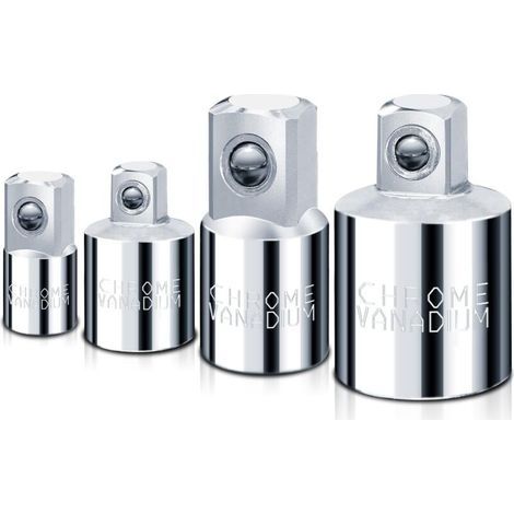 Set di 4 adattatori e riduttori per chiavi a bussola da 1/4", 3/8", 1/2" - Acciaio al cromo vanadio lucidato - Per avvitatori a impulsi e chiavi a cricchetto SAE (1/5)