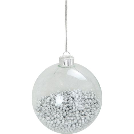 Boule de Noël Transparente avec Billes Argentées 8 cm