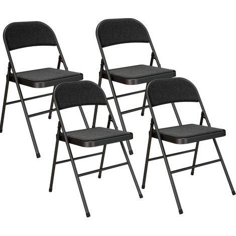 Set di 4 sedie pieghevoli imbottite effetto lino con gambe in acciaio nere 45 x 46 x 78 cm MODENUIT (1/5)