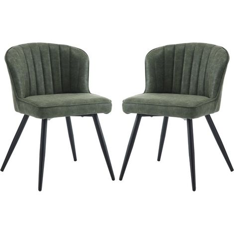 Wahson Set di 2 Sedie da Pranzo in Ecopelle Sedie da Cucina Moderne con Schienale Sedie da Salotto Imbottite con Gambe in Metallo, Verde