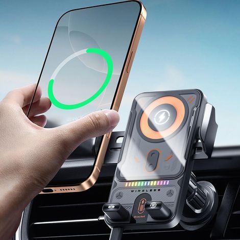 Chargeur de voiture sans fil 15 W et support de téléphone, support de chargeur de voiture sans fil, serrage automatique, installation de sortie d'air (noir)